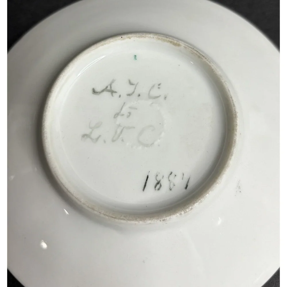 Antique 1997 Hand Painted Tea Cup and Saucer Blue Iris AJC LJC Demitasse